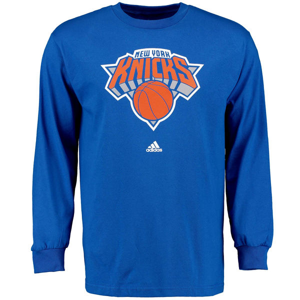 NBA Men New York Knicks Royal Blue adidas Prime Logo Long Sleeve TShirt->->Sports Accessory